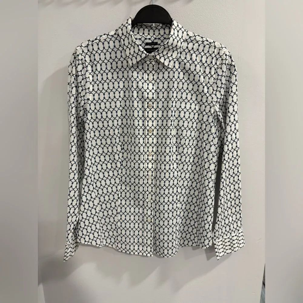 Talbots Navy and White Button Down Shirt